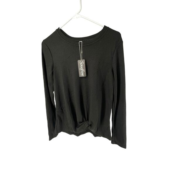 NWT SouqFone Black Thermal Waffle Knit Knit Waist Long Sleeve Top Women's Medium - Picture 1 of 6